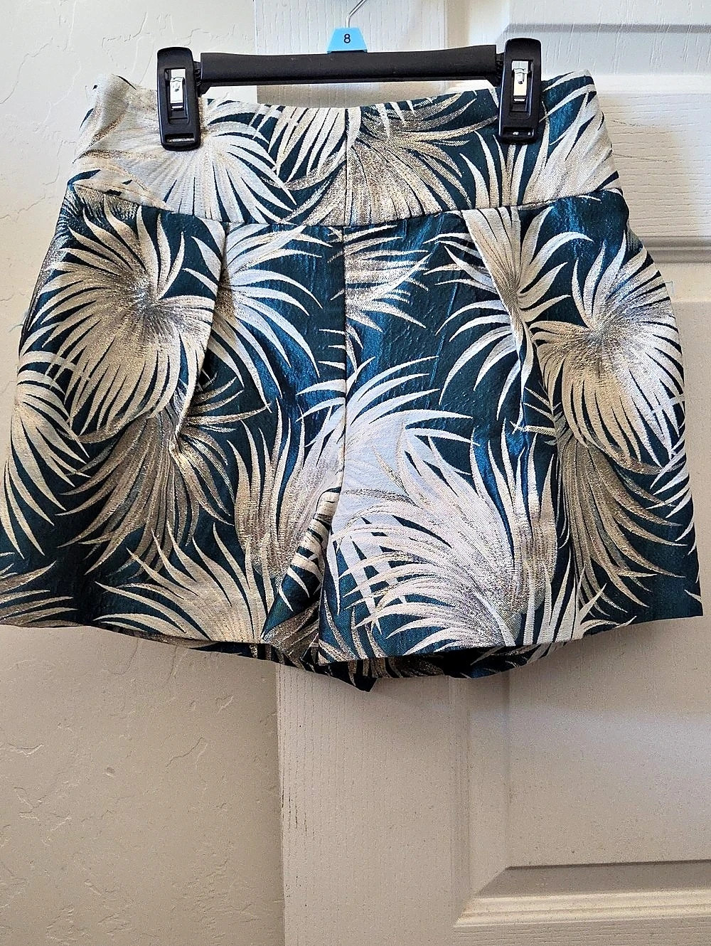 Nicole Miller Printed High Waist Shorts in Blue & Gold Size 4